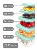 Meleni Home 32'li Dikdörtgen Erzak Saklama Kabı Seti Erzak Kabı Yeşil thumbnail 2