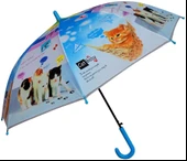 8 Telli Yarı Otomatik 84cm Çaplı Düdklü Kedi Desenli Çocuk Baston Şemsiye thumbnail 2
