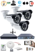 3 Kameralı Güvenlik Seti - 5MP Sony SecuLens, 1080p AHD, 8 Warm LED, Gece Renkli Görüş, Full HD, 5MP DVR + WiFi Adaptörü, V1 - 2