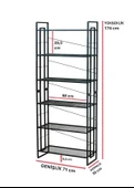 DEKORATİF SİYAH METAL KİTAPLIK 6 RAFLI ÇOK AMAÇLI STAND SALON VE ÇALIŞMA ODASI DÜZENLEYİCİ thumbnail 5
