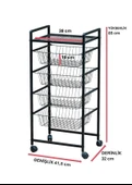 DEKORATİF SİYAH METAL SEBZELİK TEKERLEKLİ 4 RAFLI TEL SEPETLİ ÇOK AMAÇLI STAND thumbnail 5