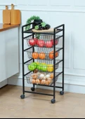DEKORATİF SİYAH METAL SEBZELİK TEKERLEKLİ 4 RAFLI TEL SEPETLİ ÇOK AMAÇLI STAND thumbnail 1