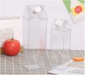 Herklotzn 2 Adet Şeffaf Süt Su Şişesi Taşınabilir Plastik Kupa Süt Karton Su Şişesi 500 ML - 1