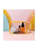 Sarı Stil Kadın Makyaj Çantası Kılıf Yaz Pvc Temizle Makyaj Seyahat Fermuarlı Çanta - 2