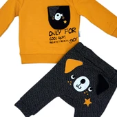 (2 Parça) Köpek Baskılı Cepli Hardal İkiip Mevsimlik Erkek 2li Bebek Takım (6,9,12,18 Ay) - 2