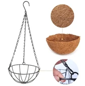 Bahçe balkon duvar asılı sepet çiçek hindistan cevizi elyaf asılı sepet metal 25 CM BÜYÜK BOY - 2