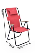 Exent Yastıklı yüksek sırtlı katlanır büyük boy kamp piknik sandalyesi, ağaç kollu-KIRMIZI thumbnail 3