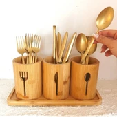 Bambu Çatal ve Bıçaklık Tekli Doğal Bambu Malzemeli Mutfak Düzenleyici Estetik ve Dayanıklı Çatal Kaşık Bıçak Tutucu Organizer Aksesuar thumbnail 8
