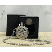 Özel Kutulu Tren Temali Gümüş Köstekli Saat Alk4675 - 1