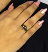 Doğal Taş Ametist Doğal Taşlı Antik Model Kadın Ayarlanabillir Yüzük euy78amt thumbnail 3