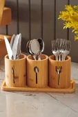 Bambu Çatal ve Bıçaklık Tekli Doğal Bambu Malzemeli Mutfak Düzenleyici Estetik ve Dayanıklı Çatal Kaşık Bıçak Tutucu Organizer Aksesuar thumbnail 1