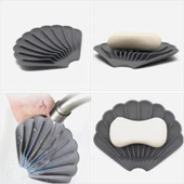 Gri Renk Kaymaz İstiridye Şekilli Silikon Sabunluk Sabun Depolama Tutucu ve Taşınabilir Sabunluk Plakası thumbnail 5