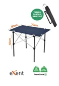 Exent 50x70 cm Kamp Masası Katlanabilir Masa, Piknik Masası, Siyah Taşıma Çantalı-LACİVERT - 1