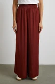 Beli Lastikli Dökümlü Geniş Paça Pantolon Kahve thumbnail 4