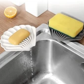 Siyah Renk Kaymaz İstiridye Şekilli Silikon Sabunluk Sabun Depolama Tutucu ve Taşınabilir Sabunluk Plakası thumbnail 6