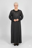 Hesna Kadın Ferda Kışlık Battal Beden Boydan Baskılı Siyah Elbise thumbnail 1