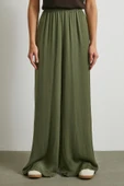 Beli Lastikli Dökümlü Geniş Paça Pantolon Haki thumbnail 5