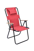 Exent 2' li Yastıklı yüksek sırtlı katlanır büyük boy kamp piknik sandalyesi, ağaç kollu-KIRMIZI thumbnail 2