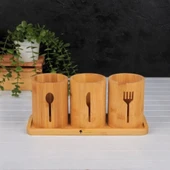 Bambu Çatal ve Bıçaklık Tekli Doğal Bambu Malzemeli Mutfak Düzenleyici Estetik ve Dayanıklı Çatal Kaşık Bıçak Tutucu Organizer Aksesuar thumbnail 5