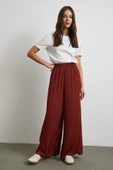 Beli Lastikli Dökümlü Geniş Paça Pantolon Kahve thumbnail 2