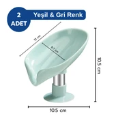 Yeşil ve Gri Vantuzlu Su Giderli Sabunluk Şık Tasarımlı Su Tutmaz Katı Sabunluk thumbnail 3