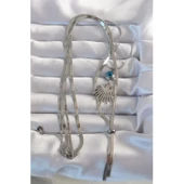 316L Çelik Gümüş Renk Zirkon Taşlı Göz Detay Nazarlı Uzun Asansör Model Kolye - 2