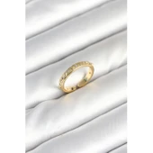 Pirinç Gold Renk Zirkon Taşlı Kadın Yüzük - 1