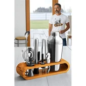 Shaker Kokteyl Set - 10 Parça 750 ML Shaker Coctail Set  Bambu Standlı - 1