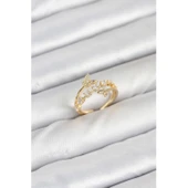 Pirinç Gold Renk Zirkon Taşlı Kelebek Model Kadın Yüzük - 1