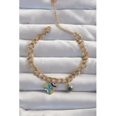 Gold Renk 316 L Çelik  Nazarlı Kalp Model Zincir Bileklik - 1