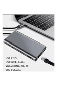 Technow Type-c To Hdmı Rj45 Type-c Sd Kart Usb 3.0 X 2 Vga Macbook 11in1 Çevirici Adaptör thumbnail 4