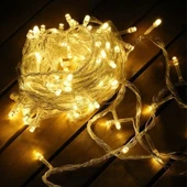 Yılbaşı Aydınlatması 100 LED Perde Hortum Sıcak Beyaz Işık - 10 Metre Dekoratif Şeffaf Kablolu Süs - 1