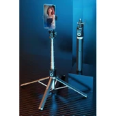 BUFFER® Fotoğraf Makinası ve Telefon Takılabilen 2si 1 Arada 2.2m Uzayan Selfie Çubuğu Kumandalı Tripod - 8