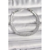 Pirinç Gümüş Renk Zirkon Taşlı Su Yolu Model Kadın Bileklik Vice-5353 - 1