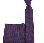 Brianze Kırmızı Lacivert  Desenli Kravat Mendil Set thumbnail 3