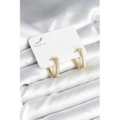 Üçgen Model Zirkon Taşlı Kadın Küpe - 1