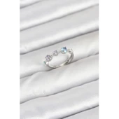 Pirinç Gümüş Renk Renkli Zirkon Taşlı Kadın Yüzük - 1