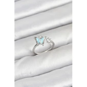 Pirinç Gümüş Renk Kelebek Model Kadın Yüzük - 1