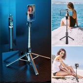 BUFFER® Fotoğraf Makinası ve Telefon Takılabilen 2si 1 Arada 2.2m Uzayan Selfie Çubuğu Kumandalı Tripod - 5
