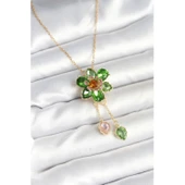 Gold Renk 316 L Çelik Zincir Çiçek Model Sallantılı Kadın Kolye Vice-5353 - 1