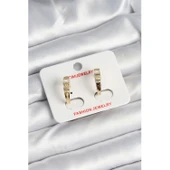 Pirinç Gold Renk Zirkon Taşlı Vintage Kadın Küpe - 1