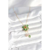 Gold Renk 316 L Çelik Zincir Çiçek Model Sallantılı Kadın Kolye Vice-5353 - 2