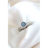 Zirkon Taşlı Nazarlı Gümüş Kaplama Kadın Yüzük - 1