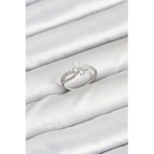 Pirinç Gümüş Renk Kelebek Zirkon Taşlı Kadın Yüzük - 1