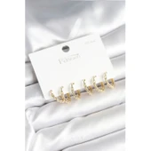 Gold Renk Burgu Halka Model 925 Ayar Gümüş Çivili Pirinç Küpe Seti - 1