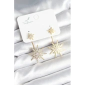 Kutup Yıldızı Model Zirkon Taşlı Pirinç Kadın Küpe - 1