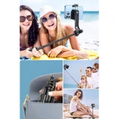 BUFFER® Fotoğraf Makinası ve Telefon Takılabilen 2si 1 Arada 2.2m Uzayan Selfie Çubuğu Kumandalı Tripod - 7