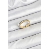 Pirinç Gold Renk Sıralı Zirkon Taşlı Kutup Yıldızı Model Kadın Yüzük - 1