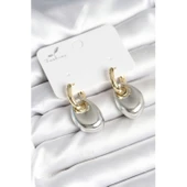 Pirinç Damla Model Gümüş Gold Renk Kadın Küpe - 1
