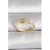 Pirinç Gold Renk Zirkon Taş Detaylı Yılan Model Ayarlanabilir Yüzük Vice-5353 - 1